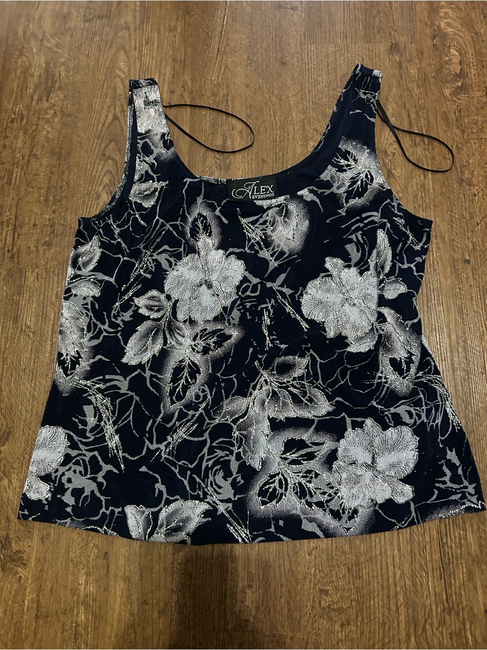 Alex Evenings Navy and Silver Floral Evening Jacket and camisole Set - Picture 2 of 4